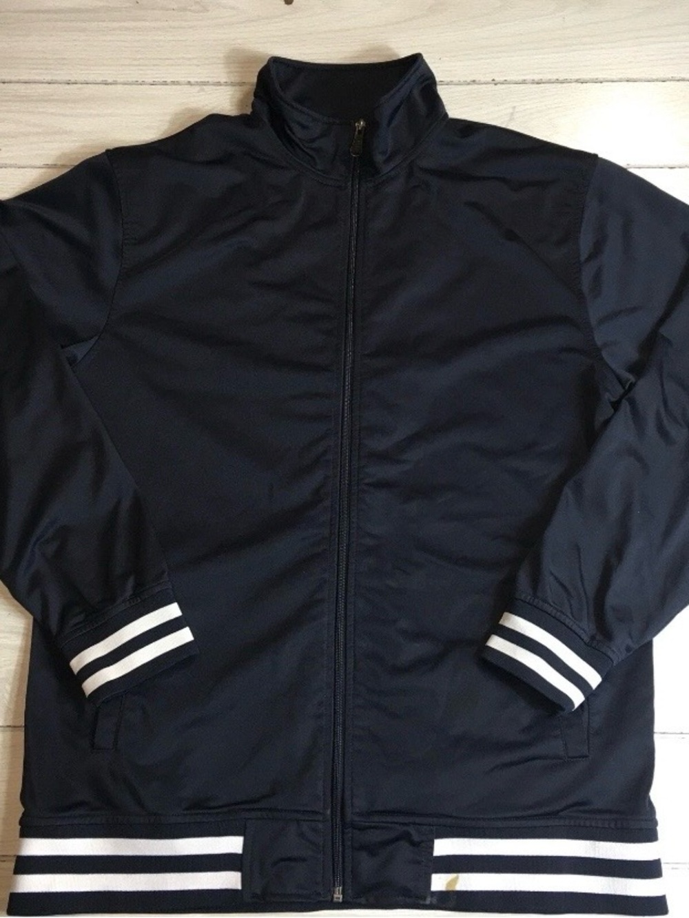 SD Collection Men’s Full Zip Athletic Track jacket  Black With White Strap XL